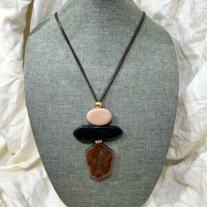 Fashion Necklace BoHo Chic Style W/ Leather Strap And 18kt Gold Plated Findings